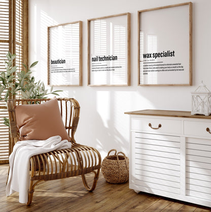 Beautician, Nail technician, Wax specialist Set Of 3 Definition Prints - Magic Posters