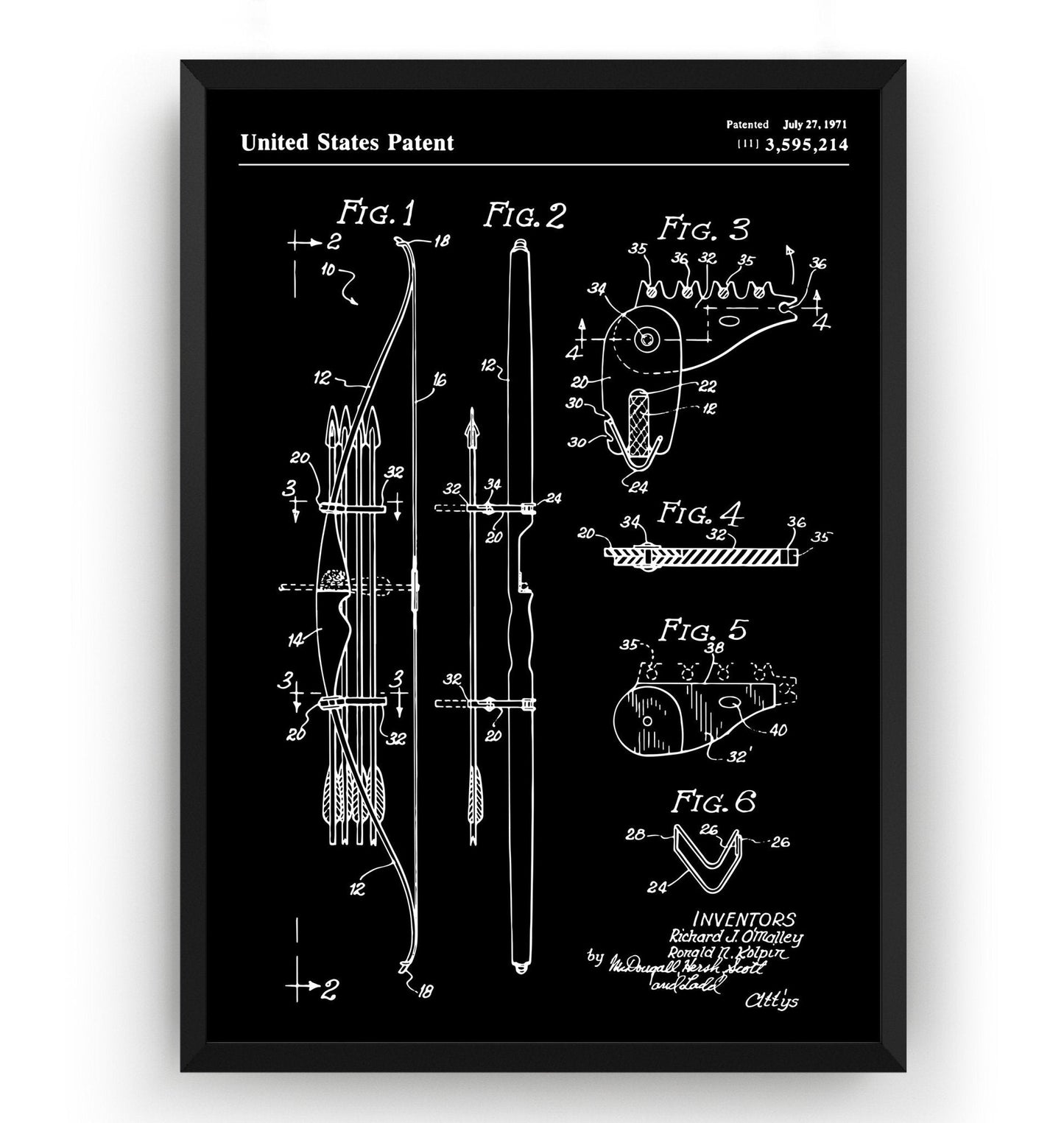 Bow and Arrow Magazine Quiver 1971 Patent Print - Magic Posters