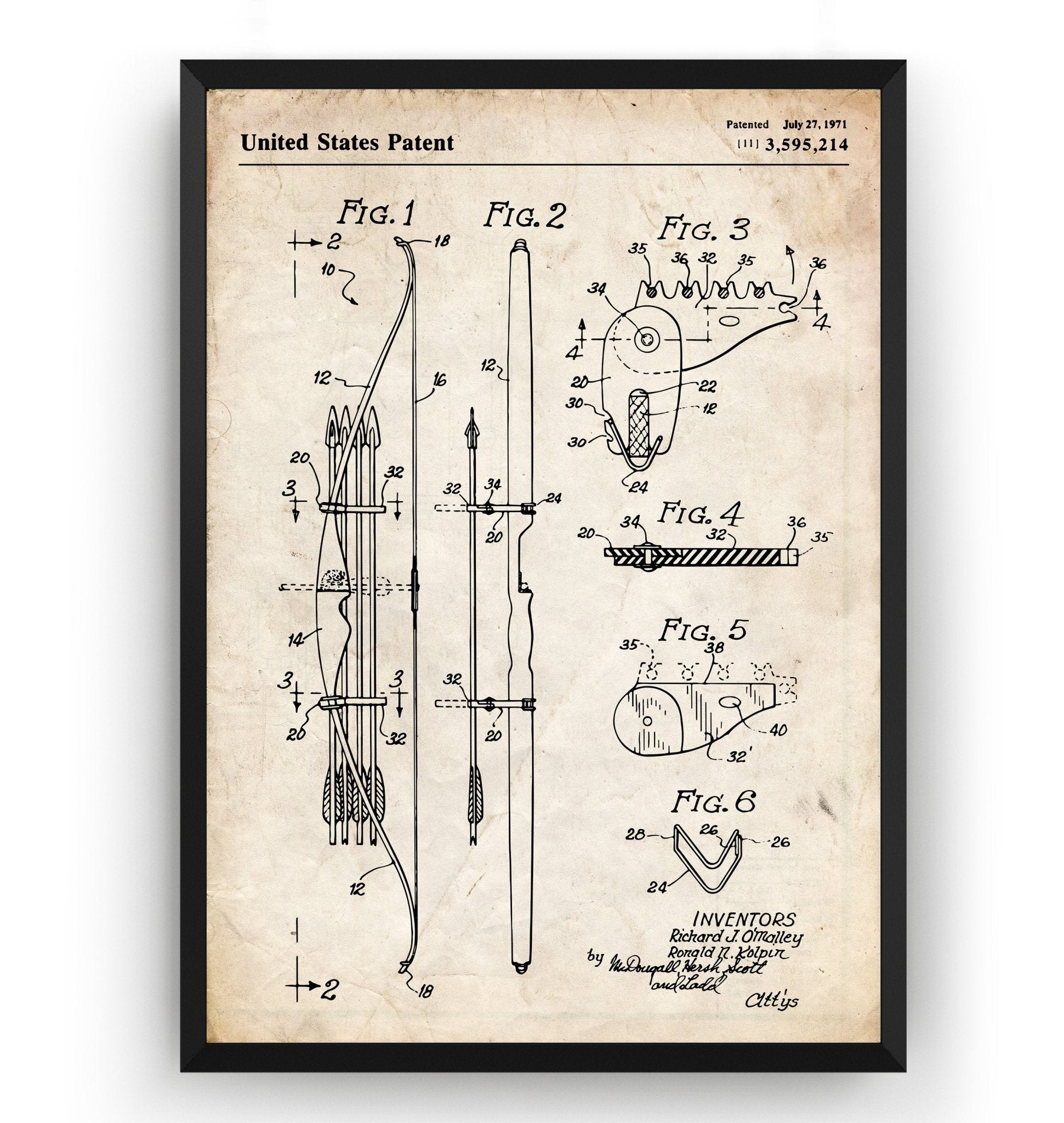 Bow and Arrow Magazine Quiver 1971 Patent Print - Magic Posters