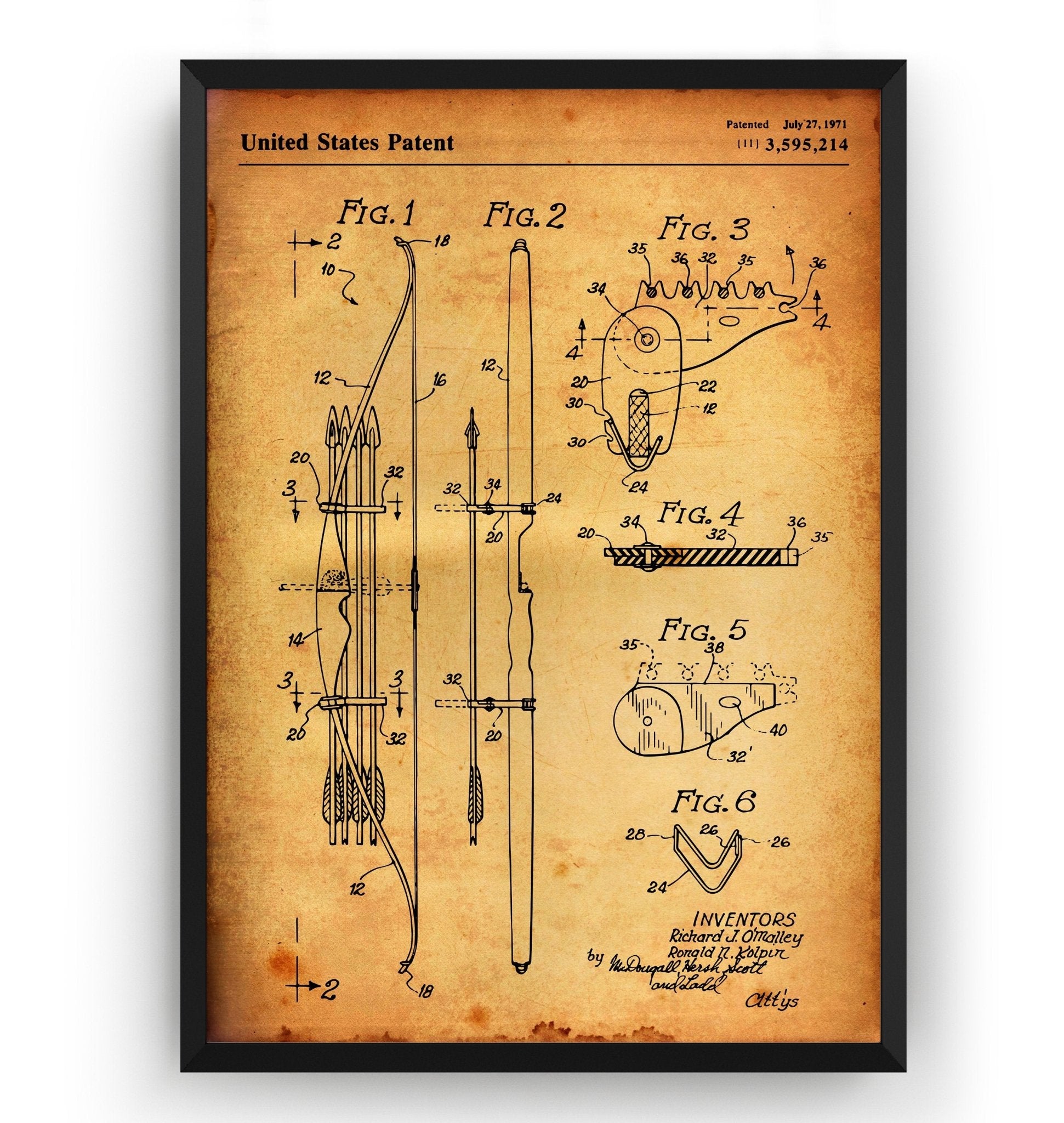 Bow and Arrow Magazine Quiver 1971 Patent Print - Magic Posters