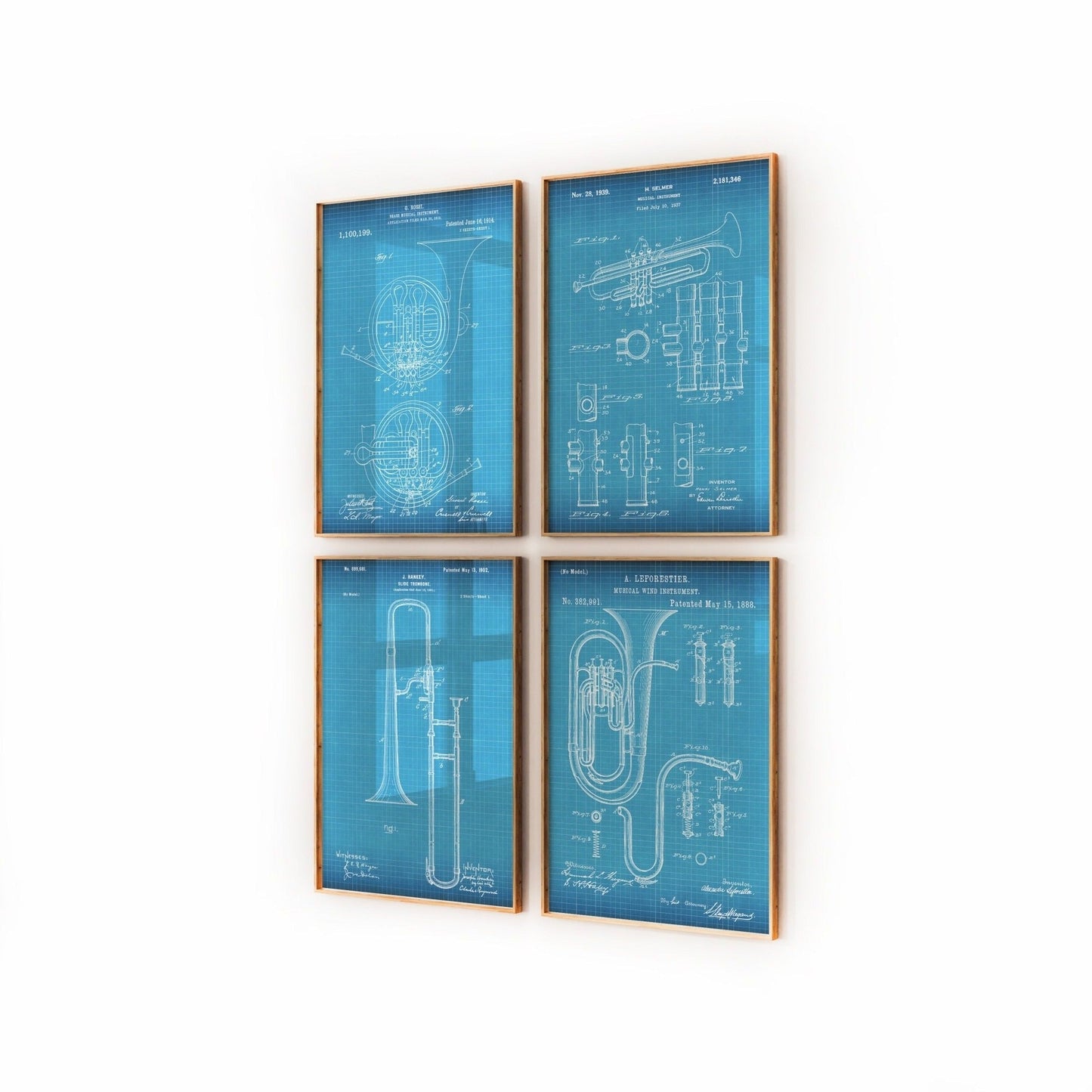 Brass Instrument Set Of 4 Patent Prints - Magic Posters