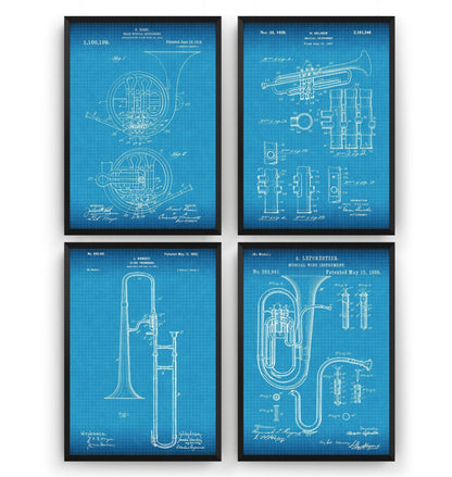 Brass Instrument Set Of 4 Patent Prints - Magic Posters