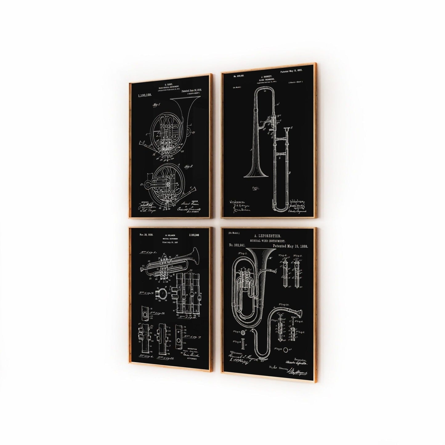 Brass Instrument Set Of 4 Patent Prints - Magic Posters