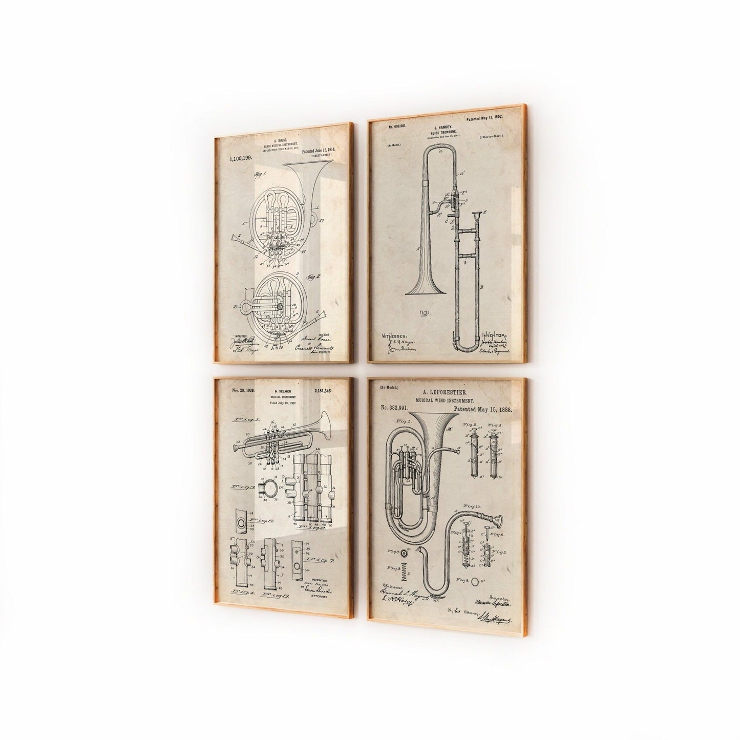 Brass Instrument Set Of 4 Patent Prints - Magic Posters