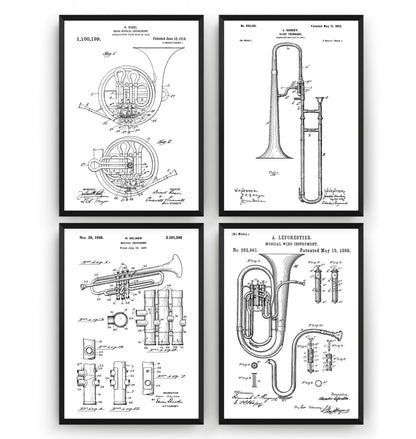 Brass Instrument Set Of 4 Patent Prints - Magic Posters