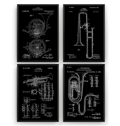 Brass Instrument Set Of 4 Patent Prints - Magic Posters