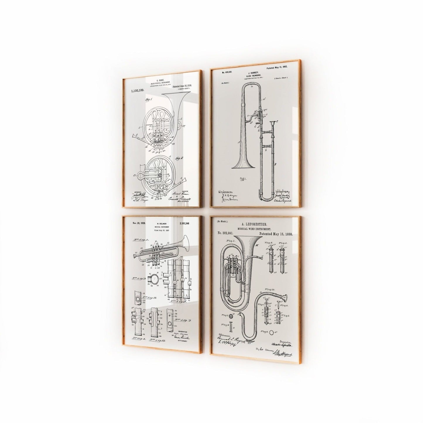 Brass Instrument Set Of 4 Patent Prints - Magic Posters