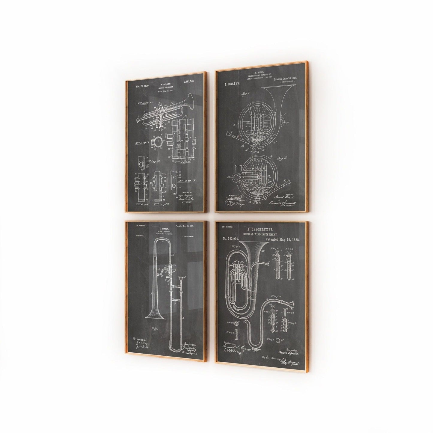 Brass Instrument Set Of 4 Patent Prints - Magic Posters