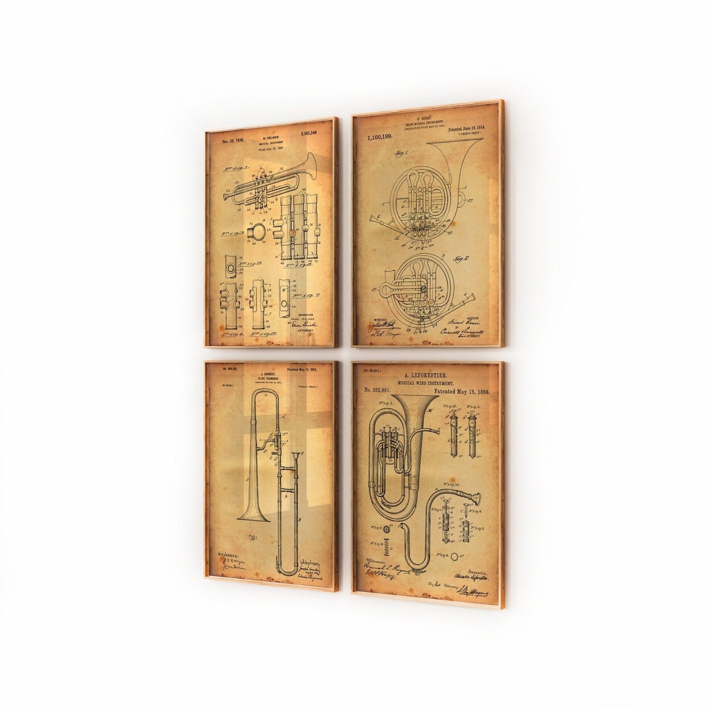 Brass Instrument Set Of 4 Patent Prints - Magic Posters