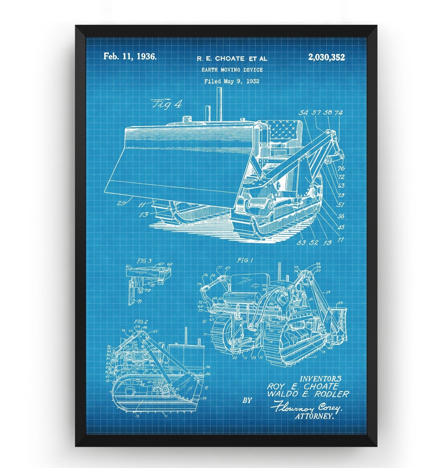 Bulldozer Earth Mover 1936 Patent Print - Magic Posters