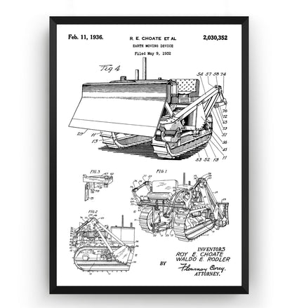 Bulldozer Earth Mover 1936 Patent Print - Magic Posters