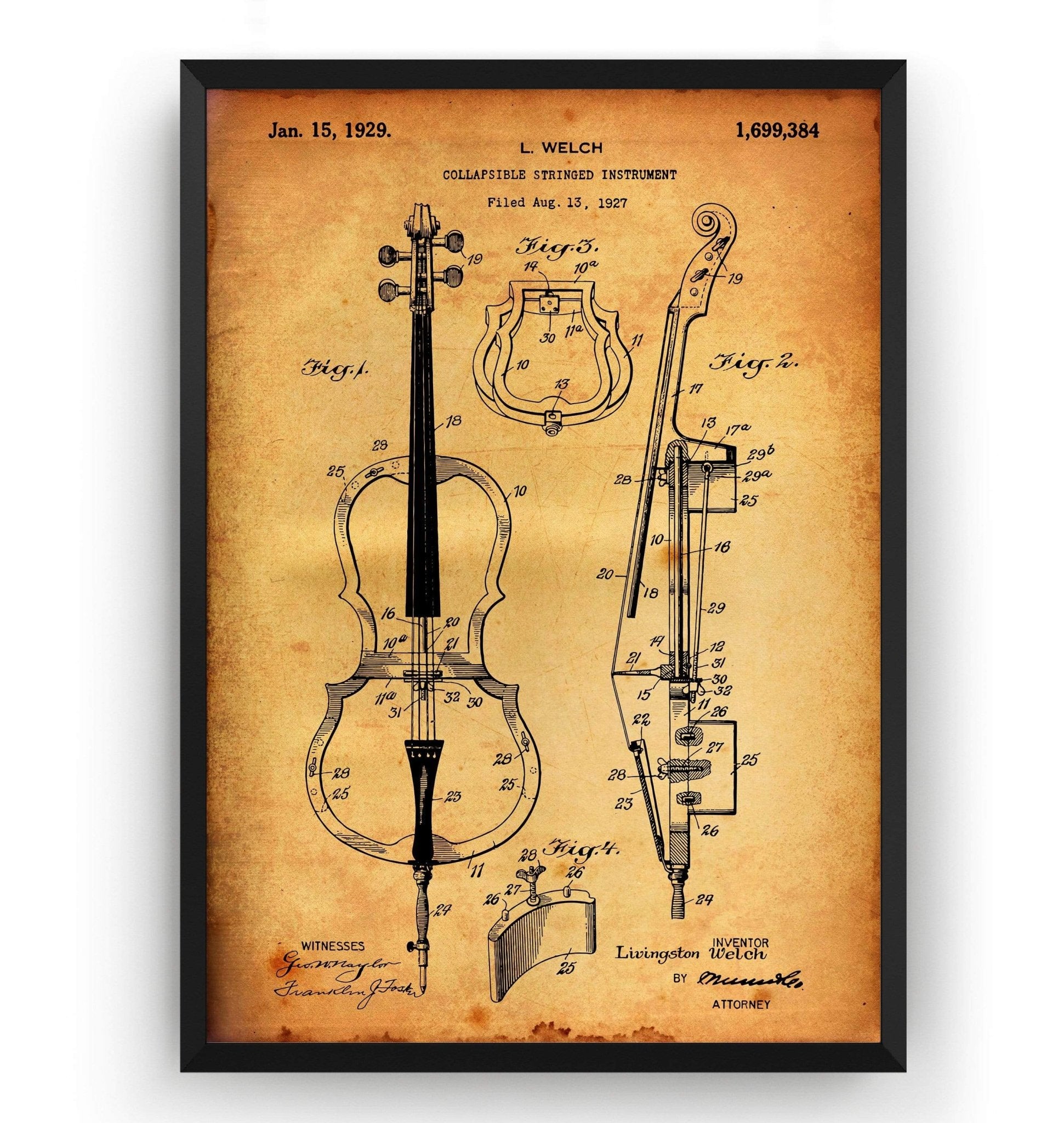 Cello 1929 Patent Print - Magic Posters