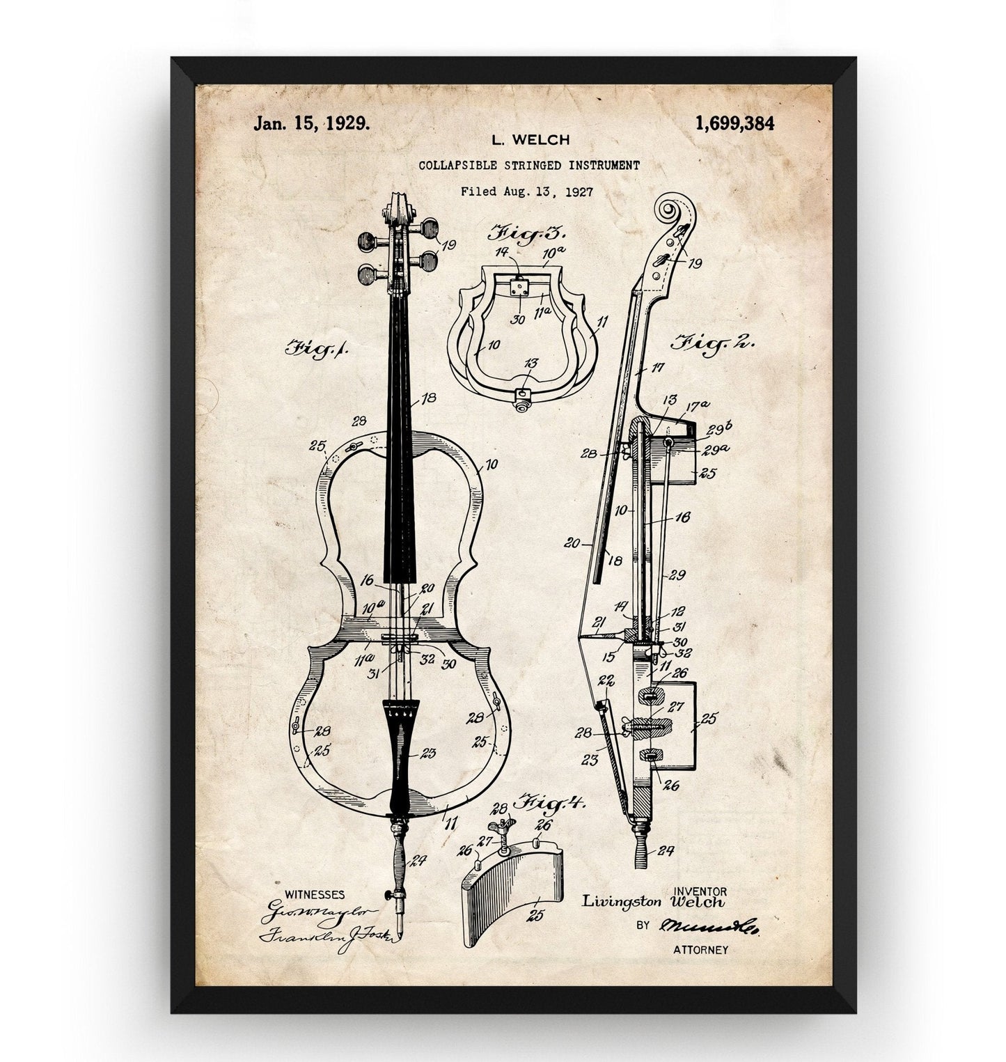 Cello 1929 Patent Print - Magic Posters