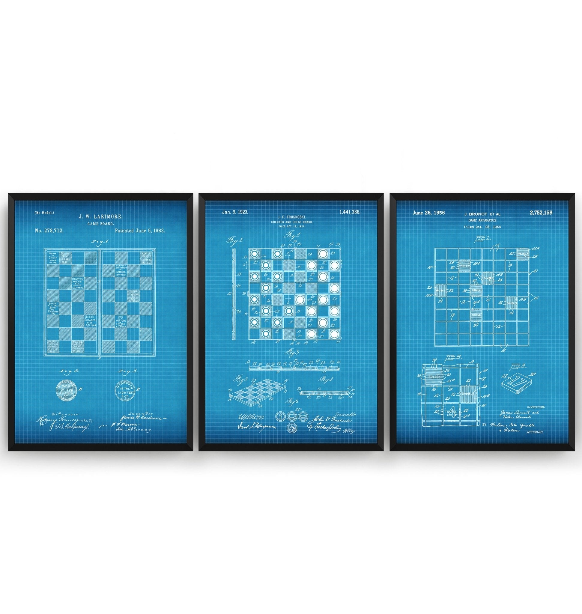 Checkers Draughts And Chess Set Of 3 Patent Prints - Magic Posters