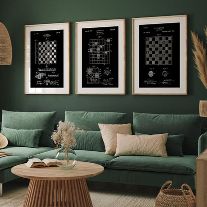 Checkers Draughts And Chess Set Of 3 Patent Prints - Magic Posters