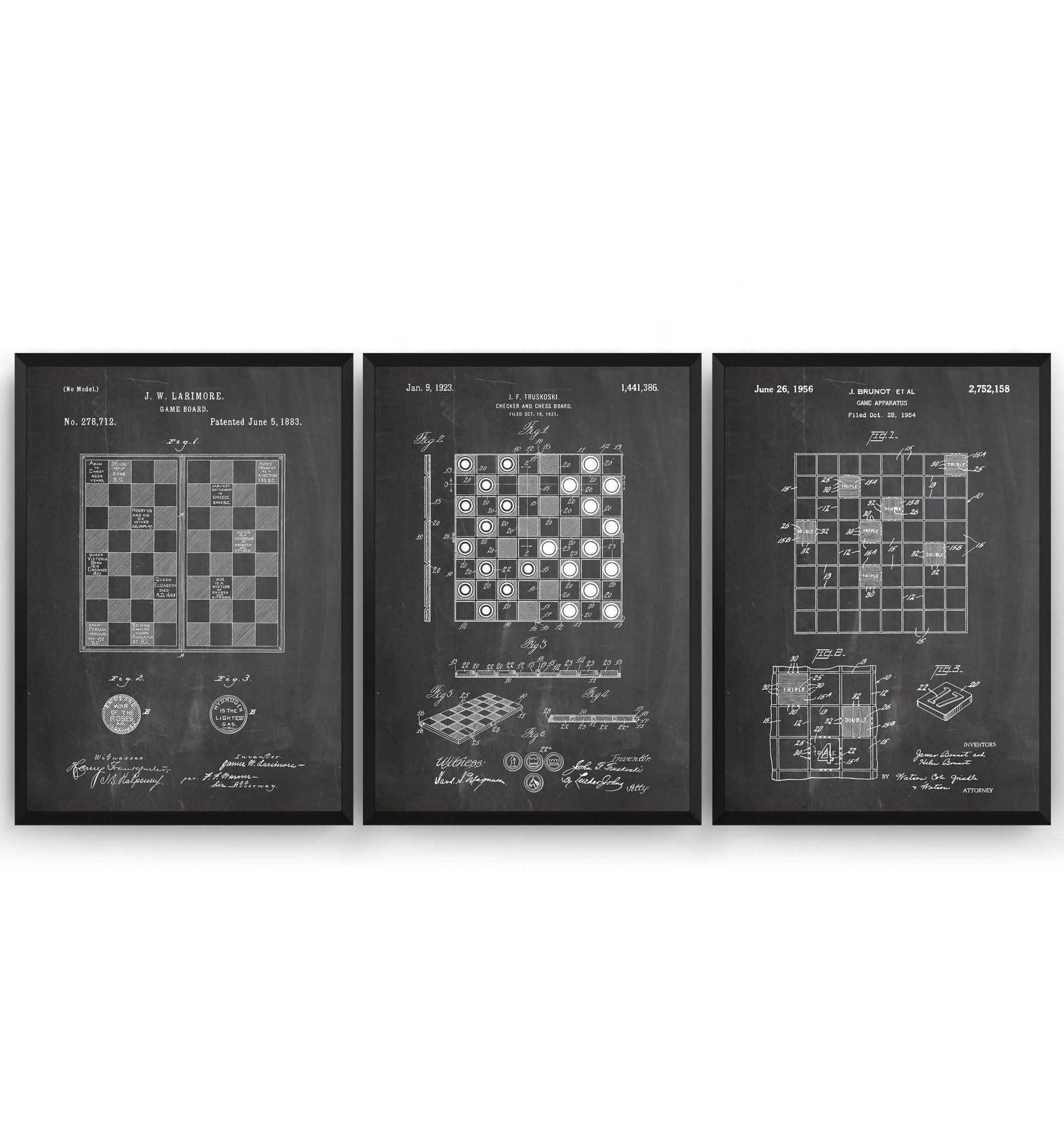 Checkers Draughts And Chess Set Of 3 Patent Prints - Magic Posters