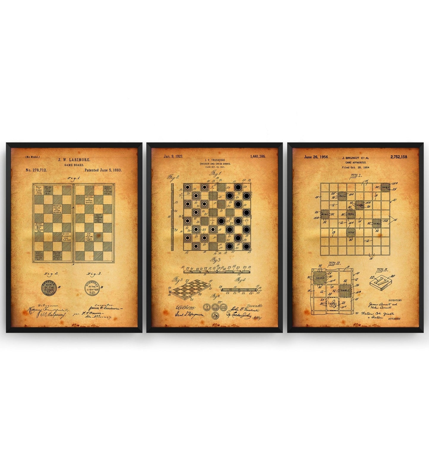 Checkers Draughts And Chess Set Of 3 Patent Prints - Magic Posters