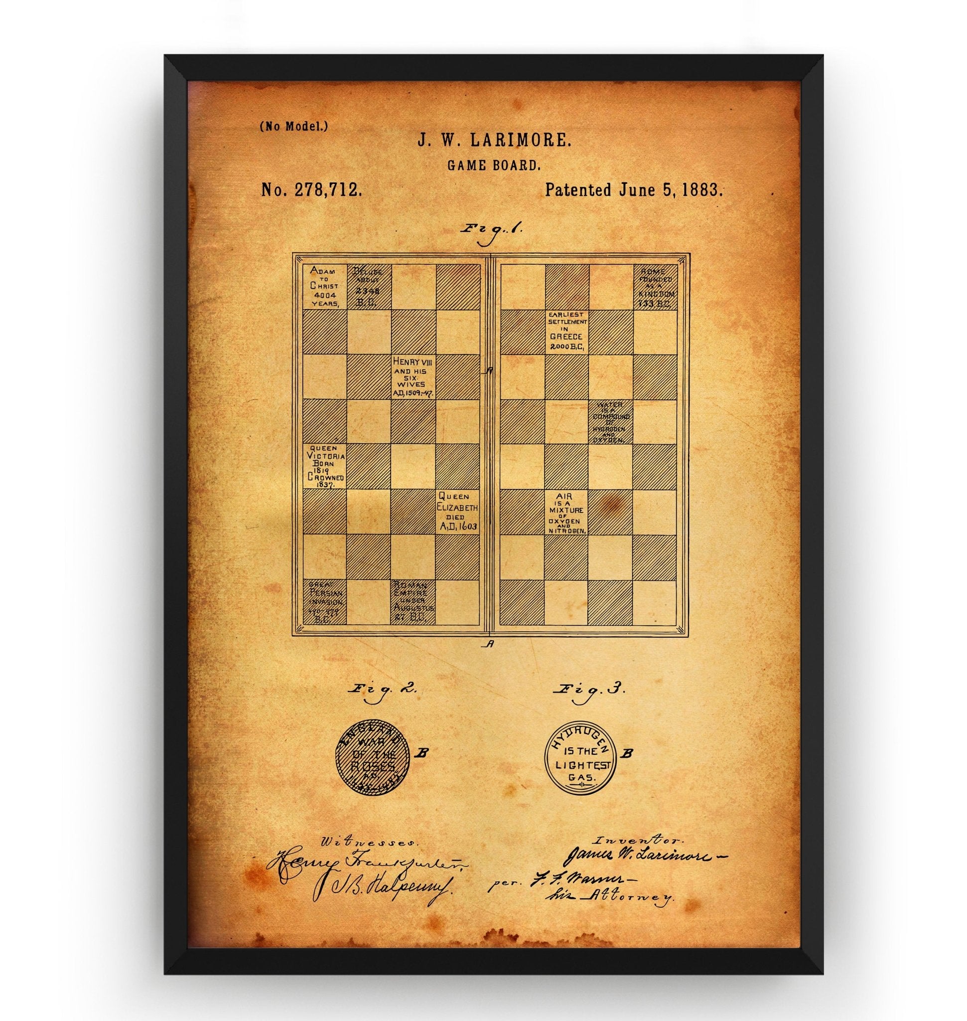 Checkers Draughts Game Board 1883 Patent Print - Magic Posters