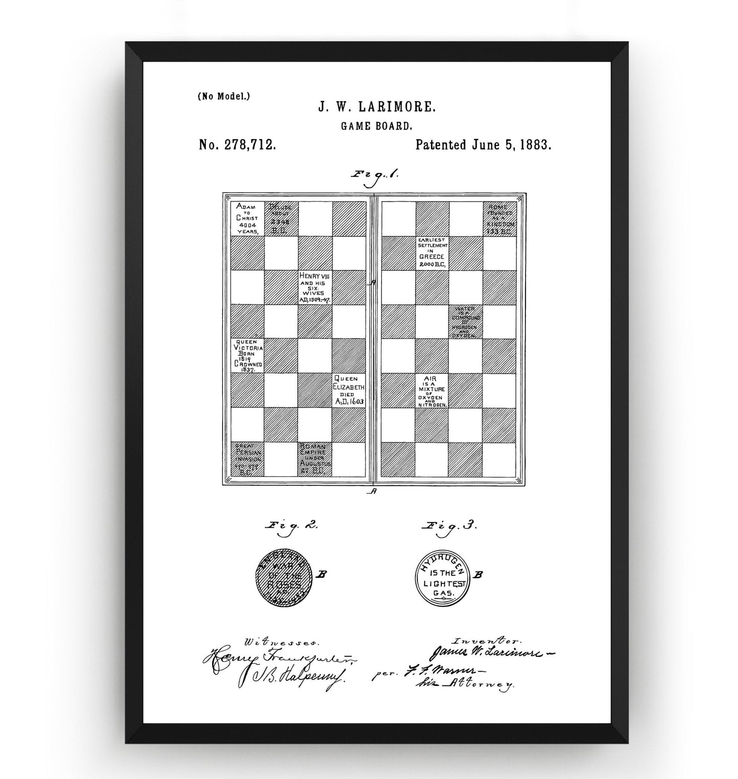 Checkers Draughts Game Board 1883 Patent Print - Magic Posters