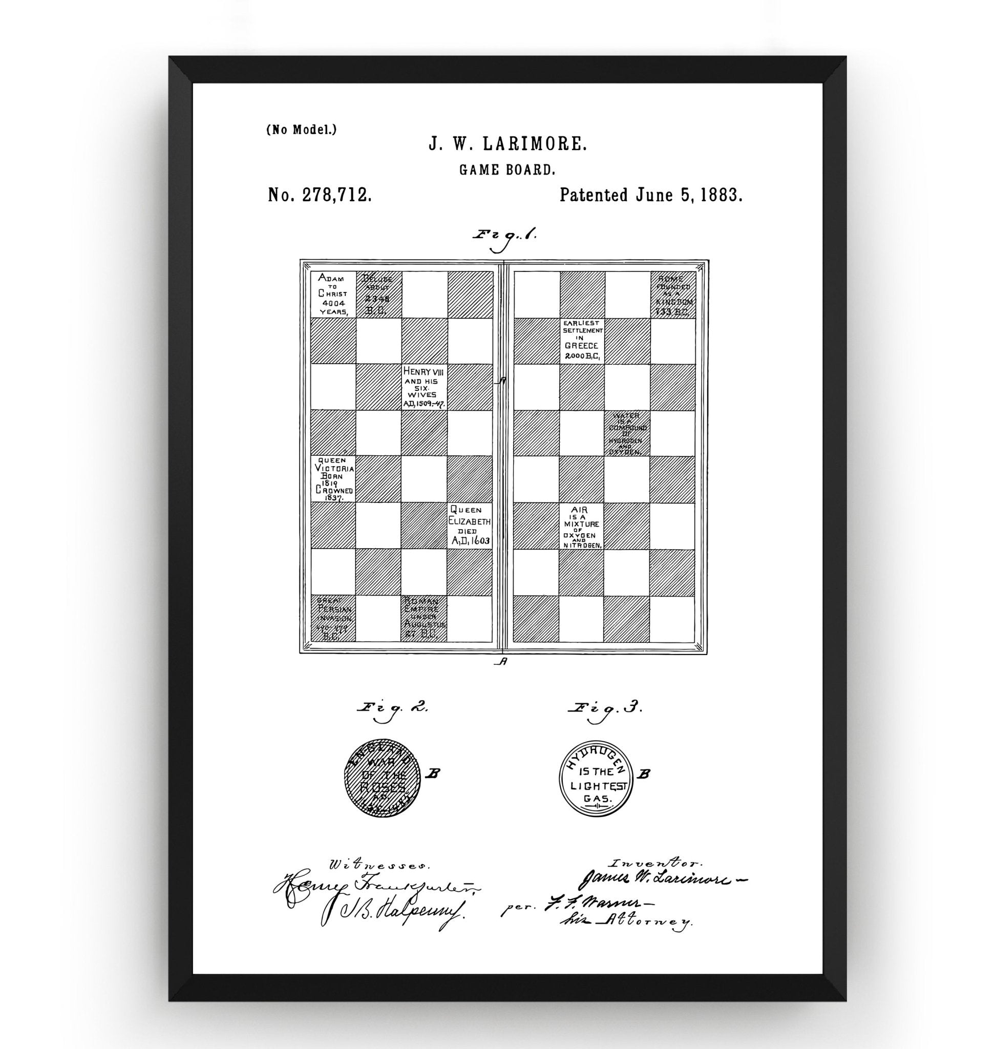 Checkers Draughts Game Board 1883 Patent Print - Magic Posters