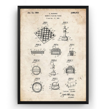 Chess Playing Pieces 1954 Patent Print - Magic Posters