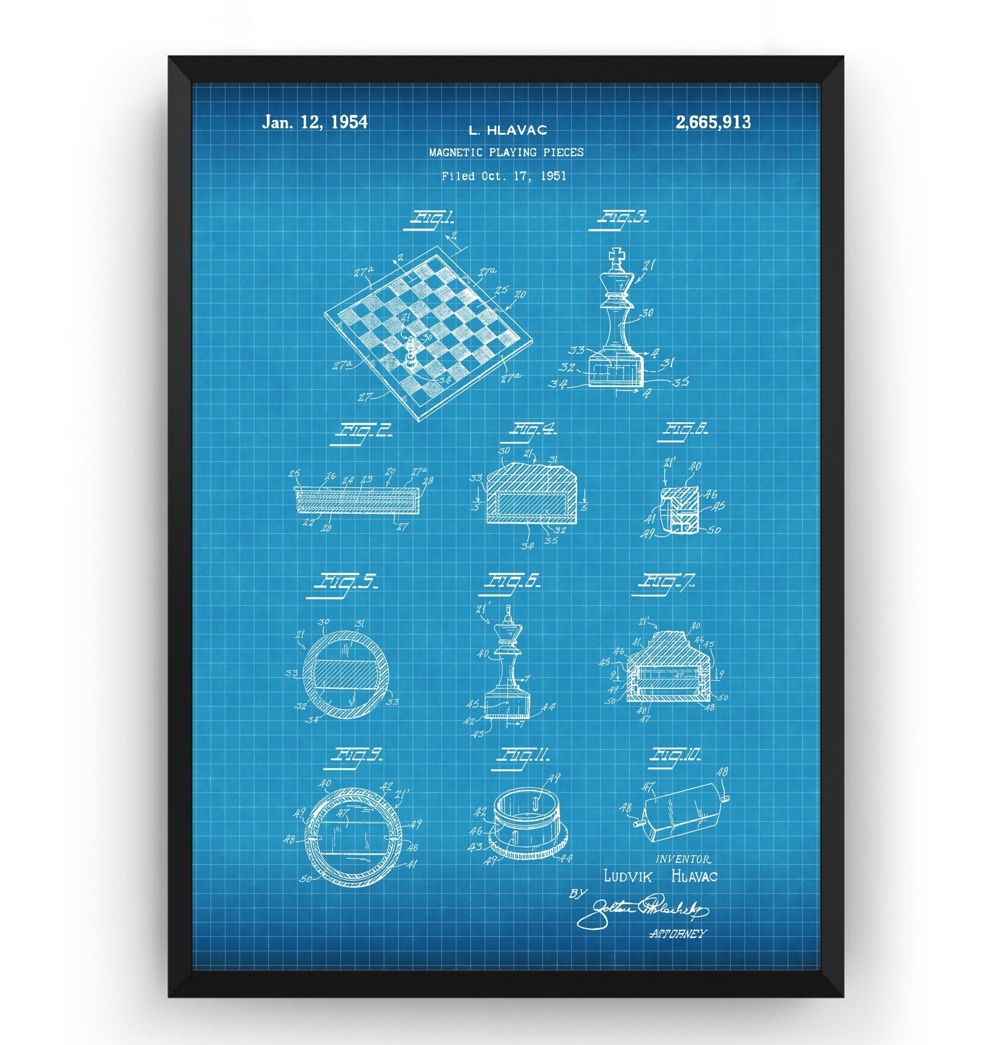 Chess Playing Pieces 1954 Patent Print - Magic Posters