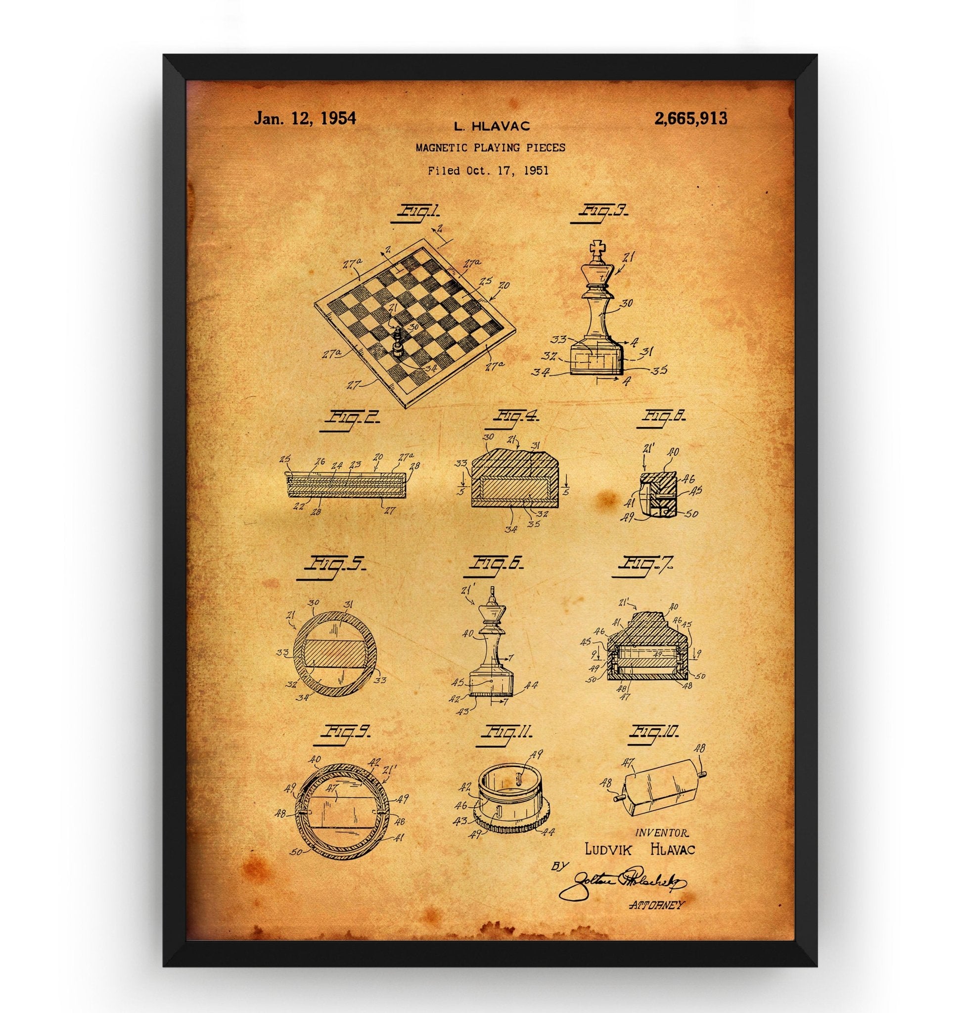 Chess Playing Pieces 1954 Patent Print - Magic Posters