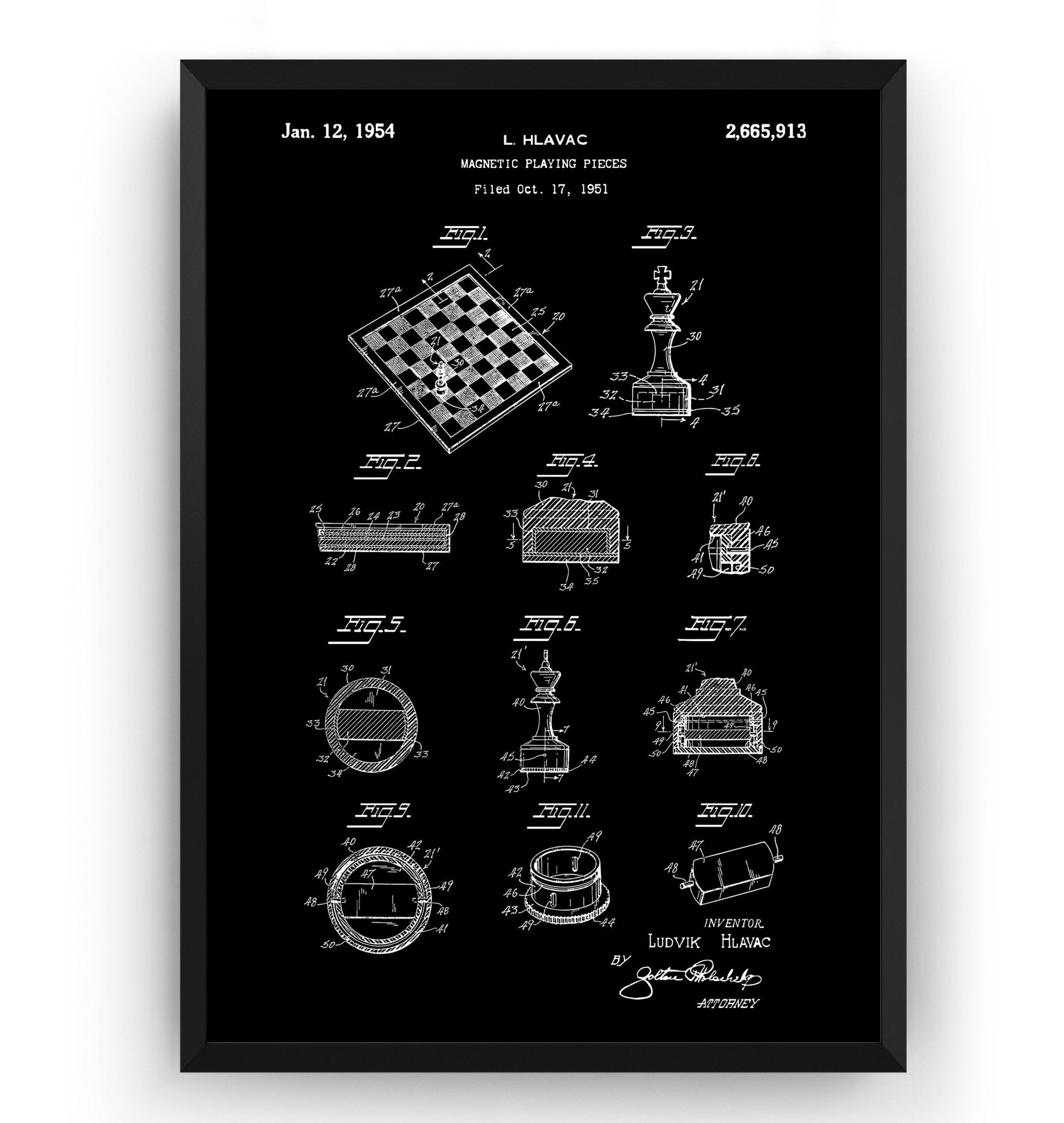 Chess Playing Pieces 1954 Patent Print - Magic Posters