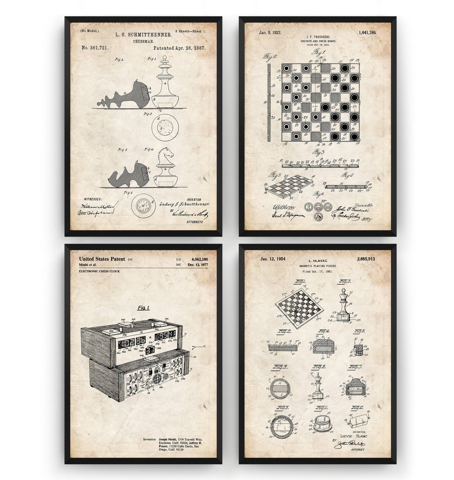 Chess Set Of 4 Patent Prints - Magic Posters