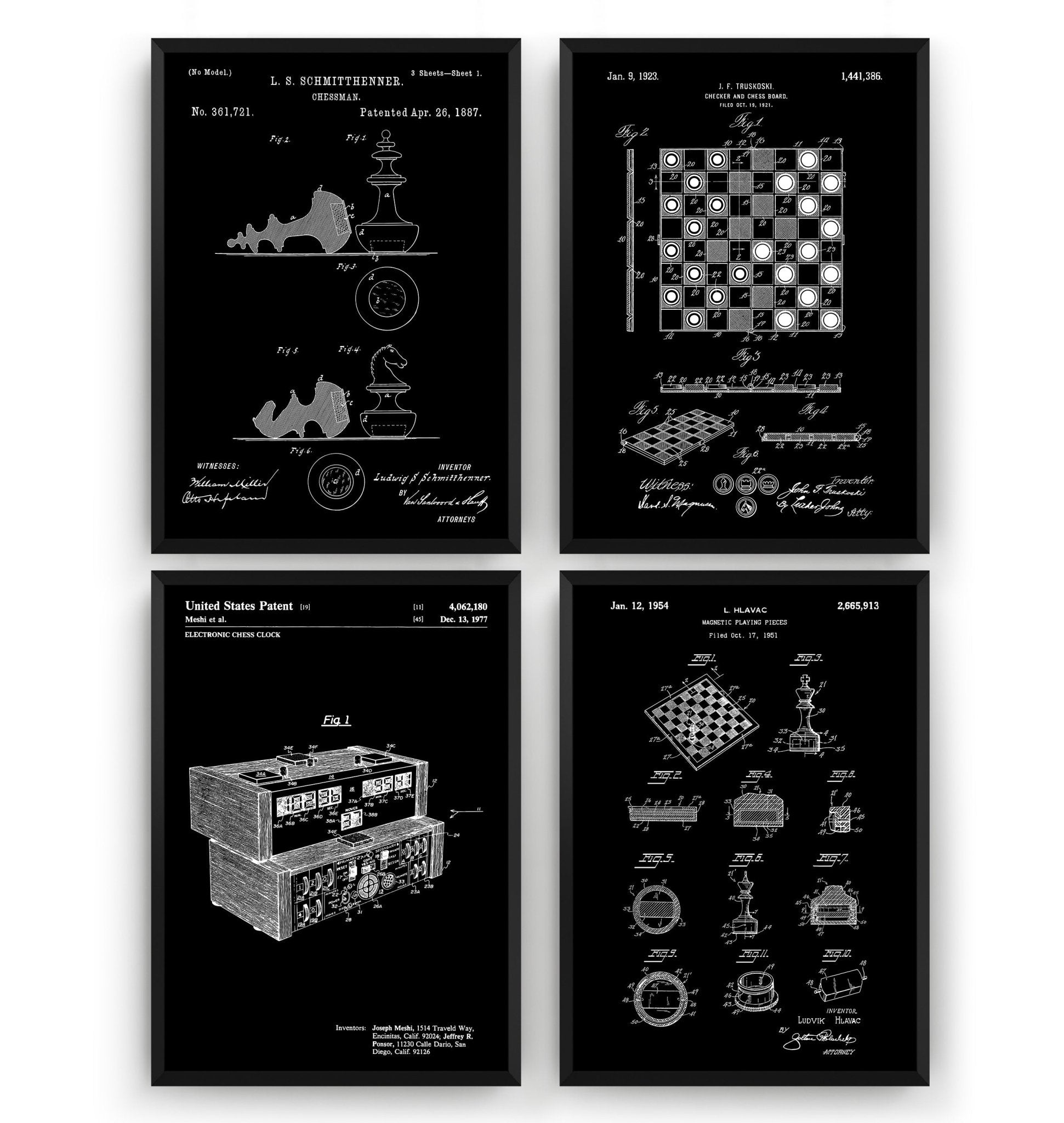 Chess Set Of 4 Patent Prints - Magic Posters