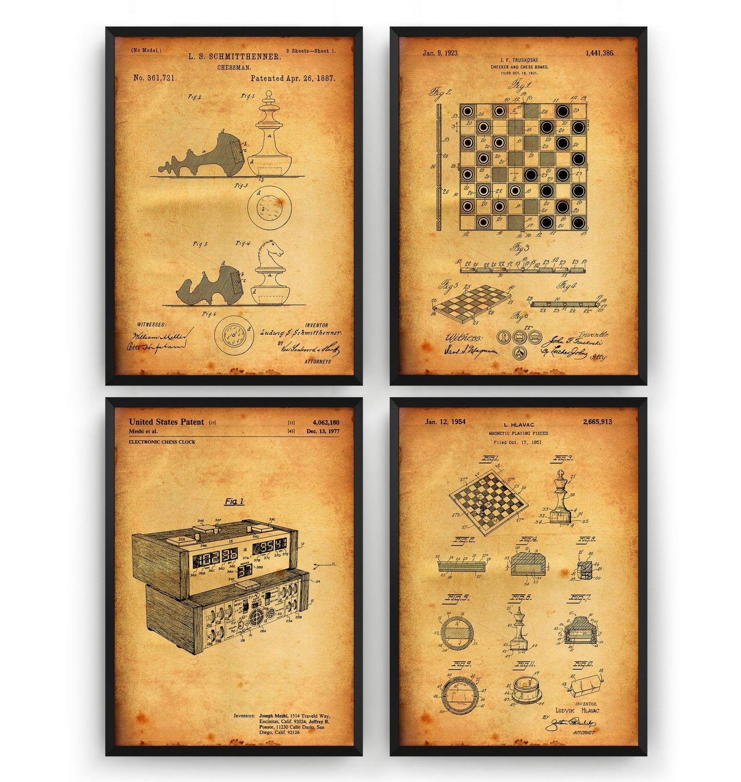 Chess Set Of 4 Patent Prints - Magic Posters