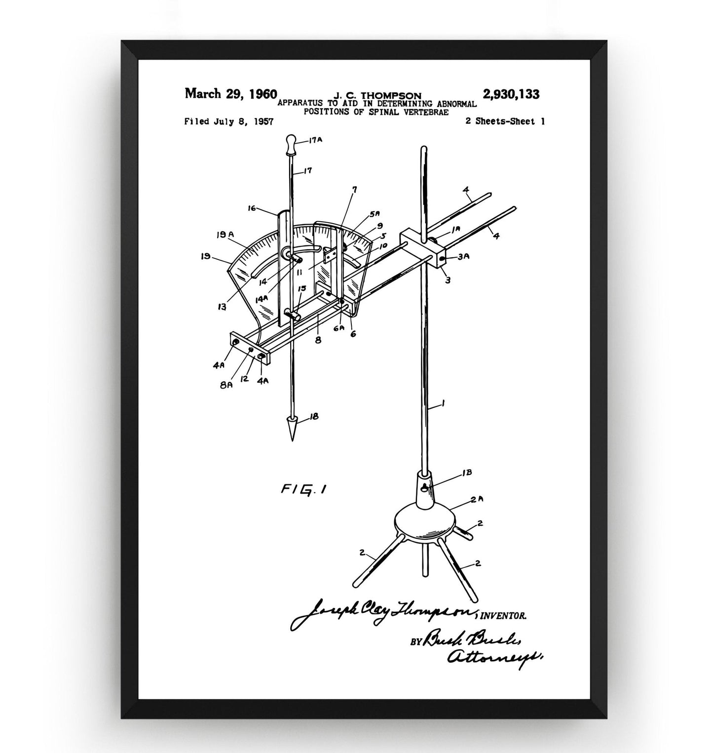 Chiropractic Treatment Table Apparatus 1960 Patent Print - Magic Posters