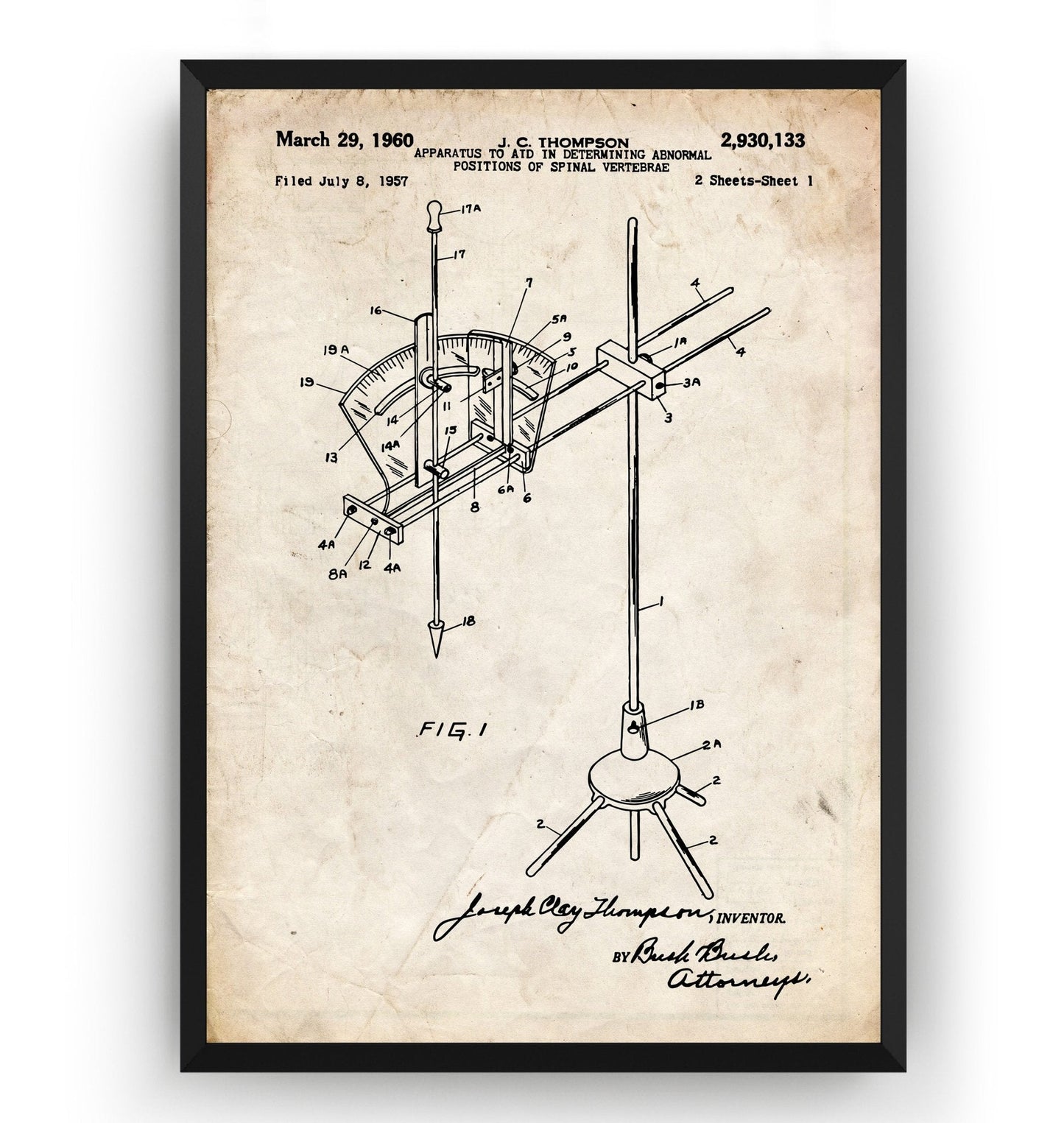 Chiropractic Treatment Table Apparatus 1960 Patent Print - Magic Posters