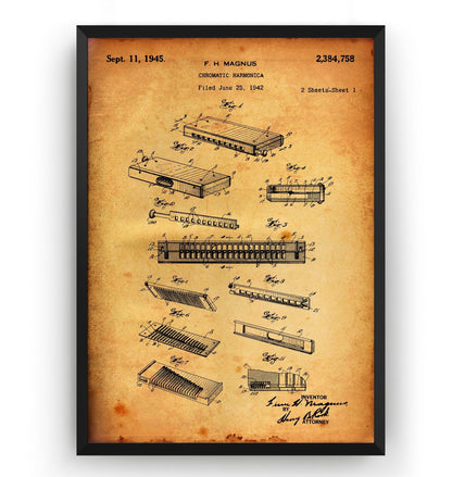 Chromatic Harmonica 1945 Patent Print - Magic Posters