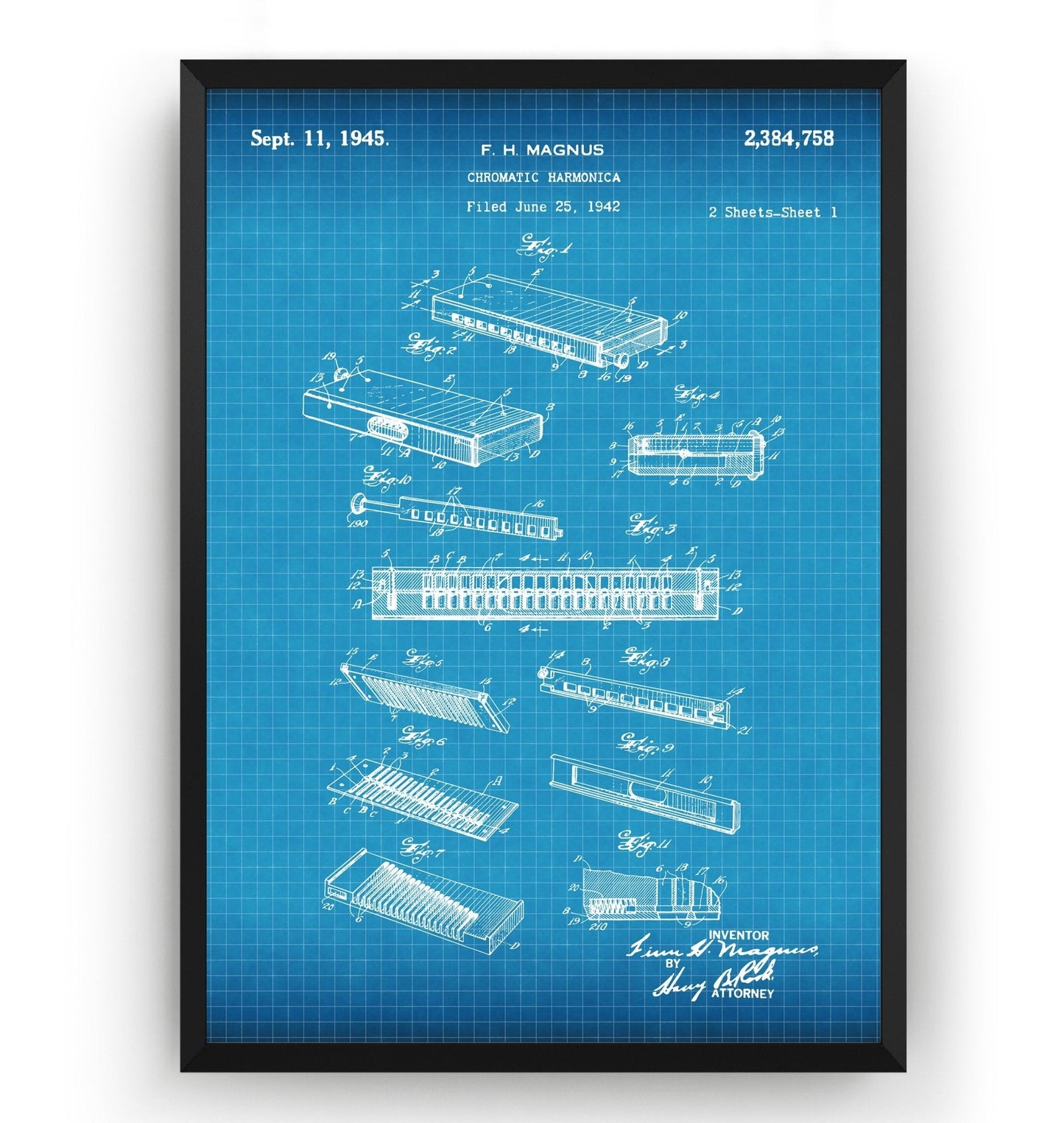 Chromatic Harmonica 1945 Patent Print - Magic Posters