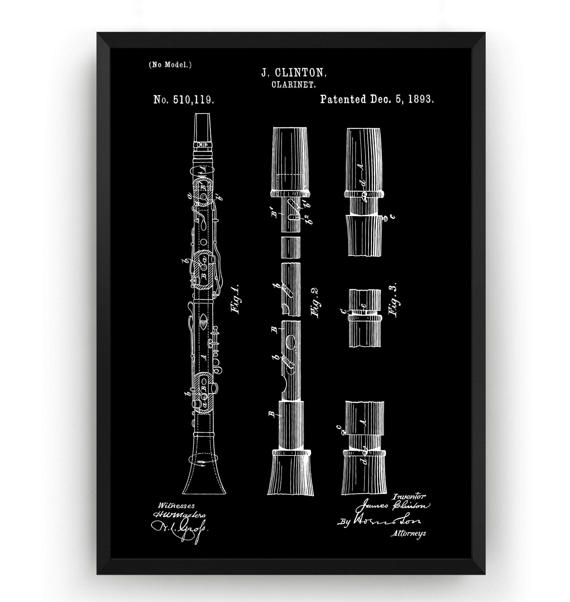 Clarinet 1893 Patent Print - Magic Posters