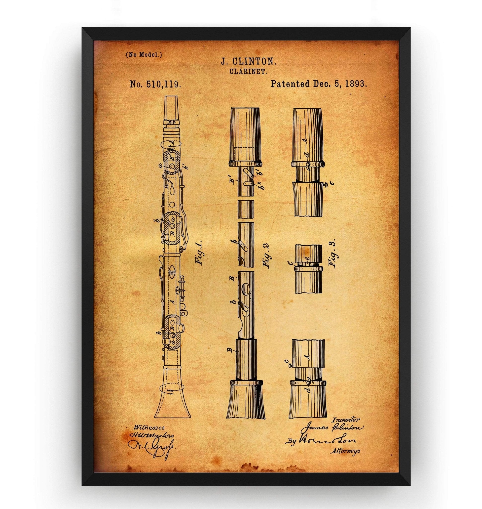 Clarinet 1893 Patent Print - Magic Posters