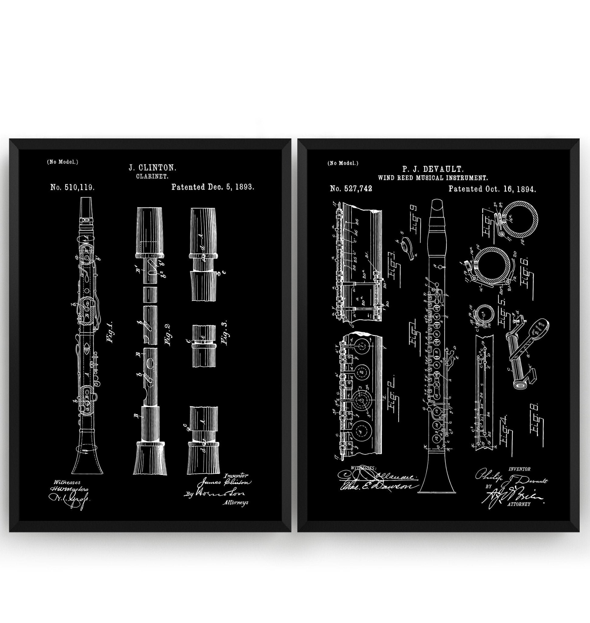 Clarinet Set Of 2 Patent Prints - Magic Posters