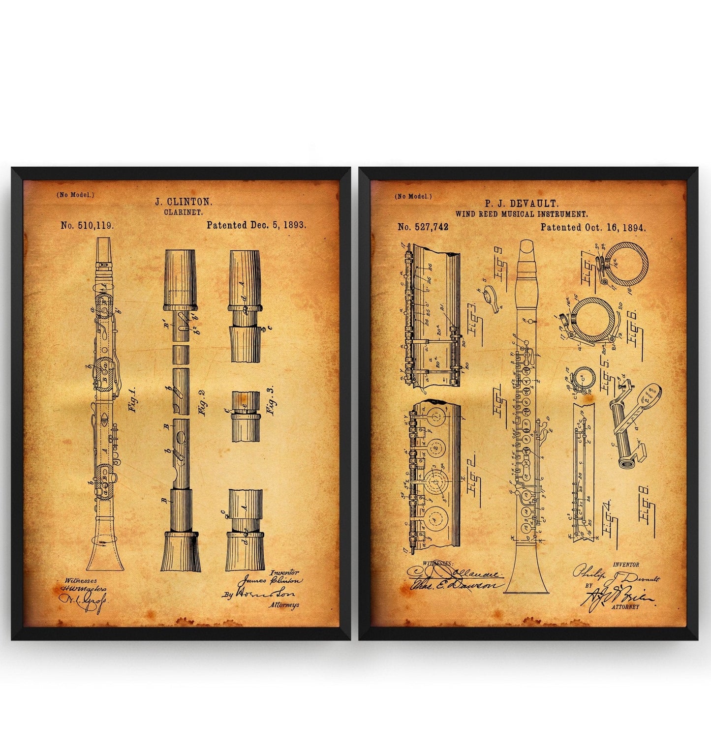 Clarinet Set Of 2 Patent Prints - Magic Posters