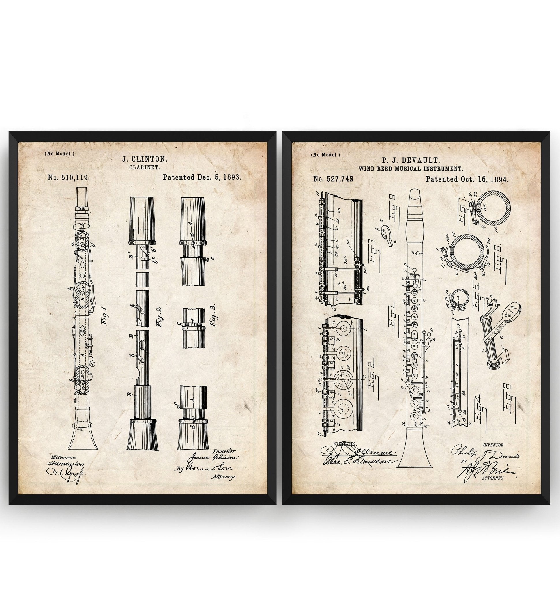 Clarinet Set Of 2 Patent Prints - Magic Posters