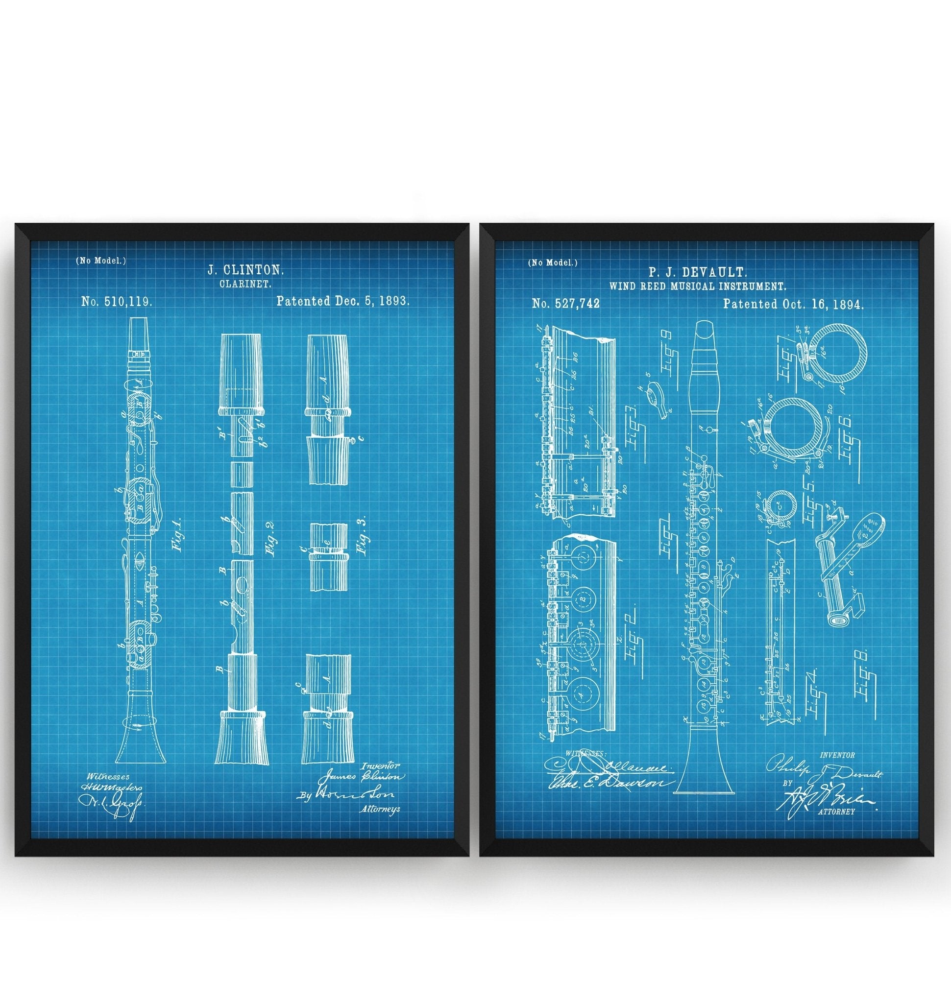 Clarinet Set Of 2 Patent Prints - Magic Posters