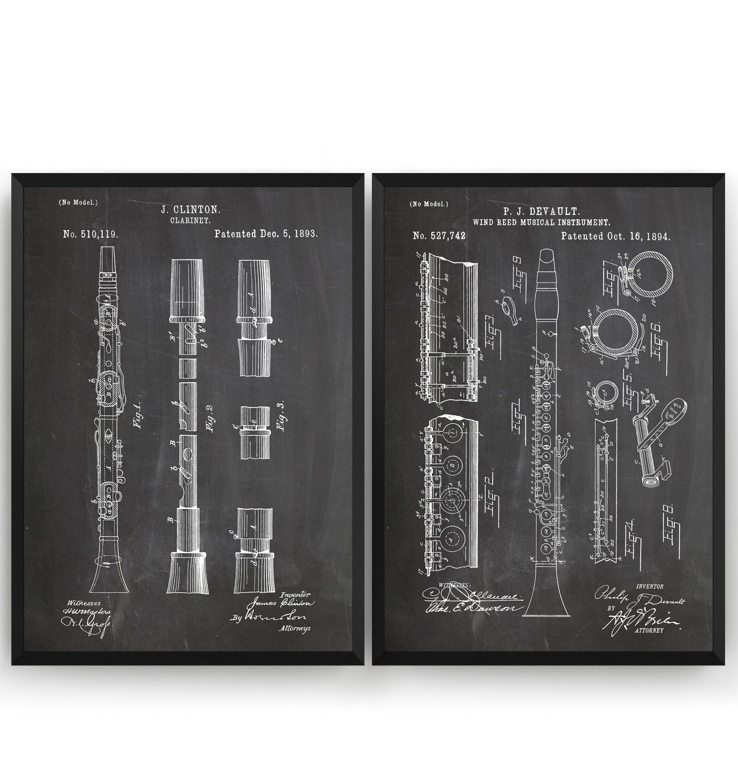 Clarinet Set Of 2 Patent Prints - Magic Posters