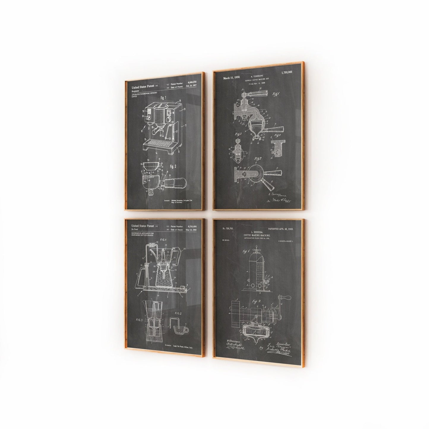 Coffee Set Of 4 Patent Prints, Kitchen Wall Art, Coffee Shop Decor, Coffee Gifts, Italian Coffee Artwork, Cafe Poster - Magic Posters