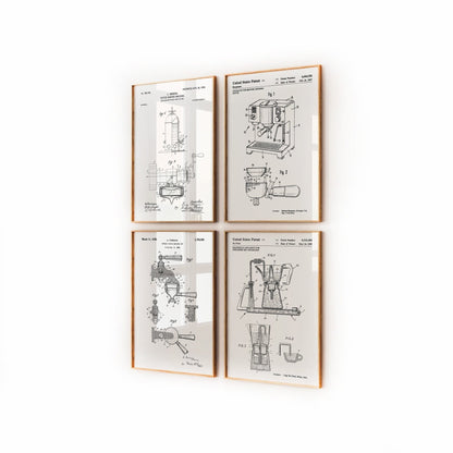 Coffee Set Of 4 Patent Prints, Kitchen Wall Art, Coffee Shop Decor, Coffee Gifts, Italian Coffee Artwork, Cafe Poster - Magic Posters