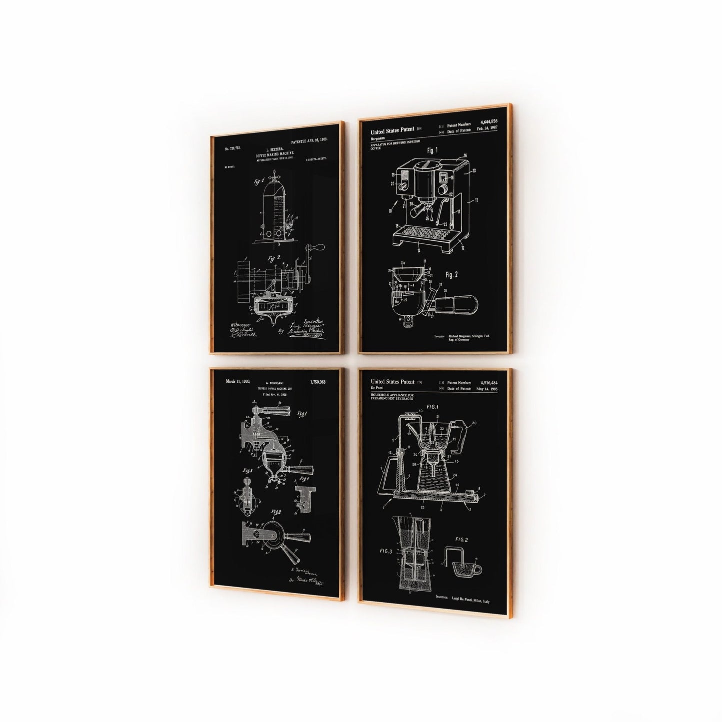 Coffee Set Of 4 Patent Prints, Kitchen Wall Art, Coffee Shop Decor, Coffee Gifts, Italian Coffee Artwork, Cafe Poster - Magic Posters