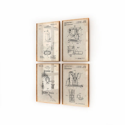 Coffee Set Of 4 Patent Prints, Kitchen Wall Art, Coffee Shop Decor, Coffee Gifts, Italian Coffee Artwork, Cafe Poster - Magic Posters