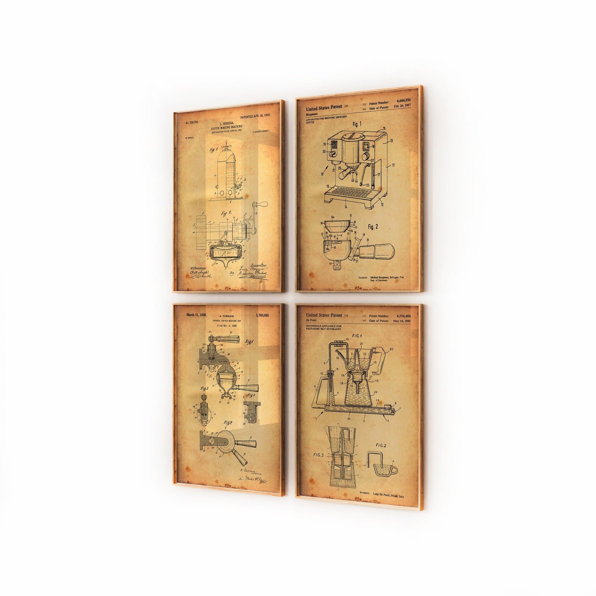 Coffee Set Of 4 Patent Prints, Kitchen Wall Art, Coffee Shop Decor, Coffee Gifts, Italian Coffee Artwork, Cafe Poster - Magic Posters