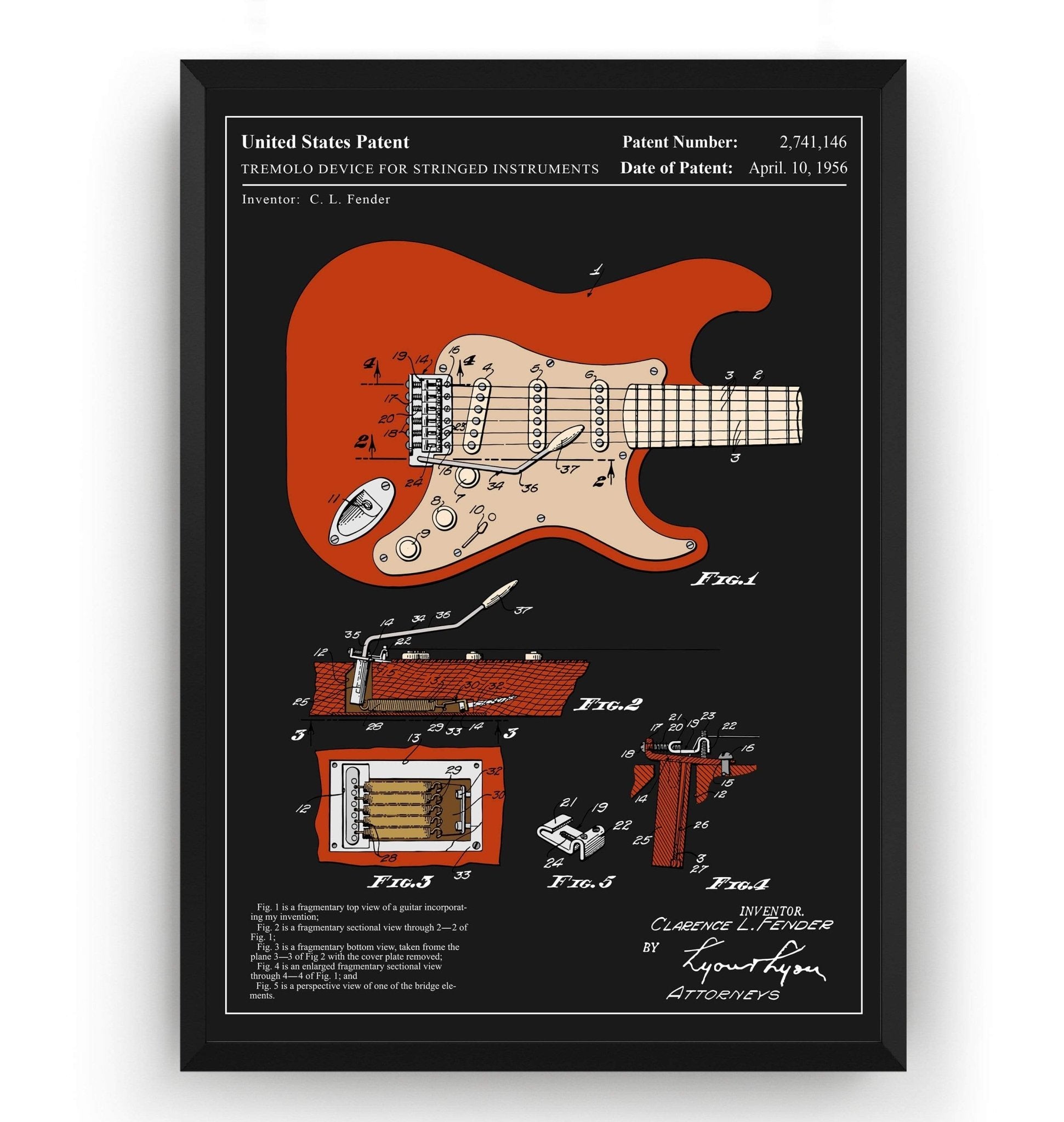 Colourised Fender Stratocaster 1954 Guitar Patent Print - Magic Posters