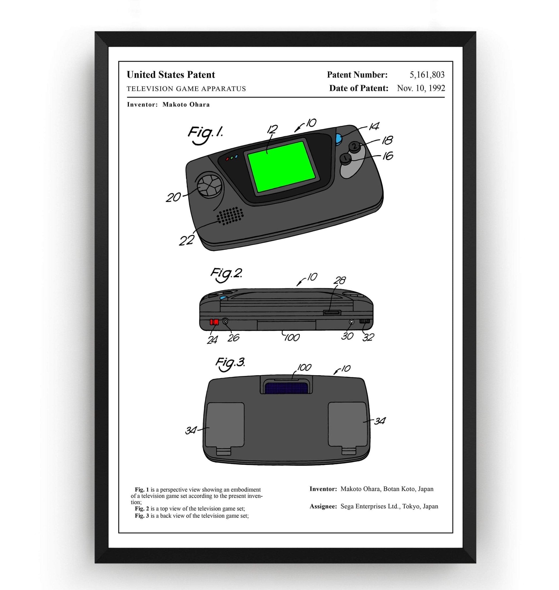 Colourised Game Gear Patent Print - Magic Posters