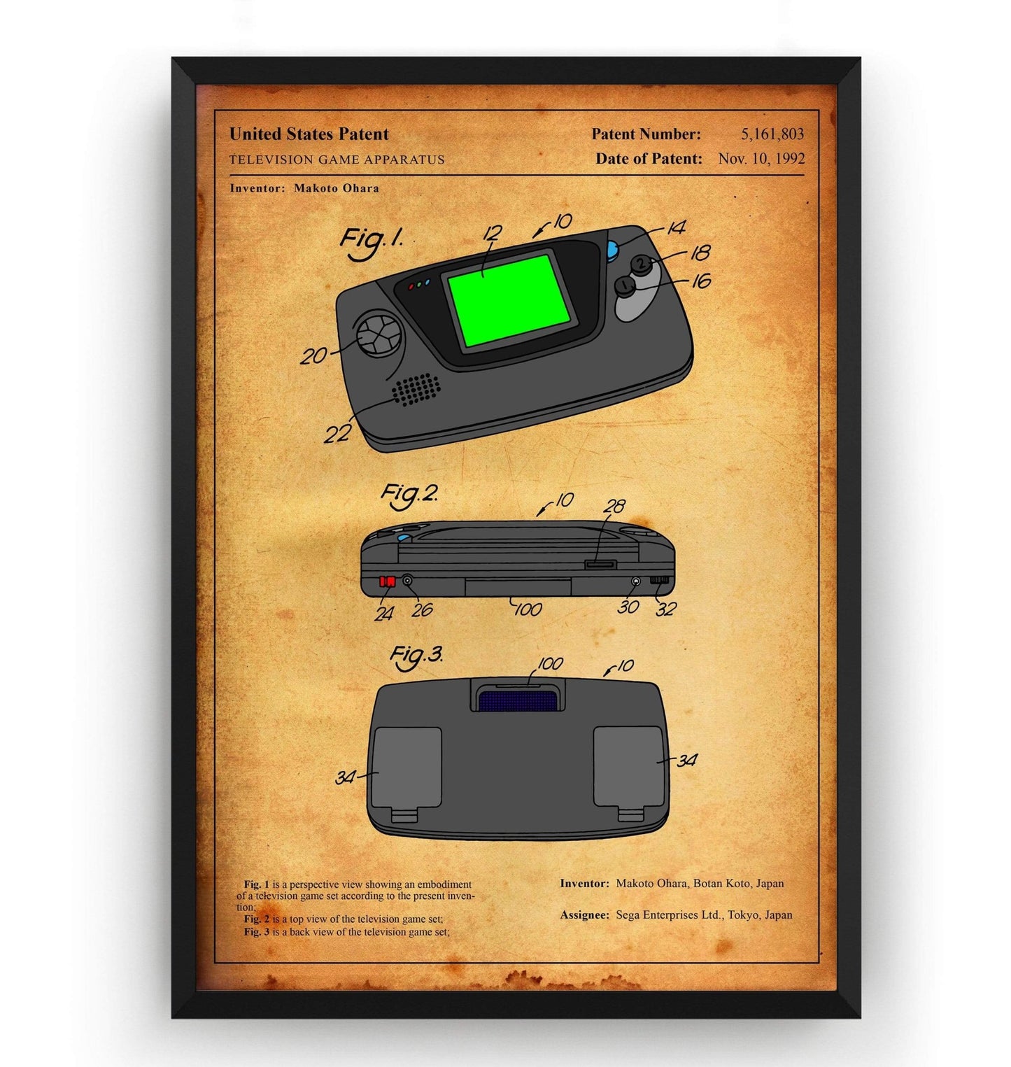 Colourised Game Gear Patent Print - Magic Posters